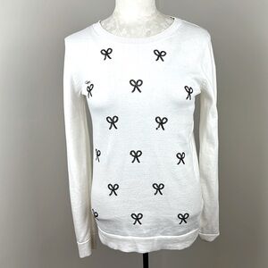J. Crew Factory black sequin bow winter white Teddie style sweater Size Small